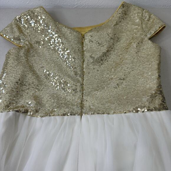 Custom Gold Sequin Cap Sleeve Bodice With Tulle Skirt, Double Lined Formal Zip main image 6